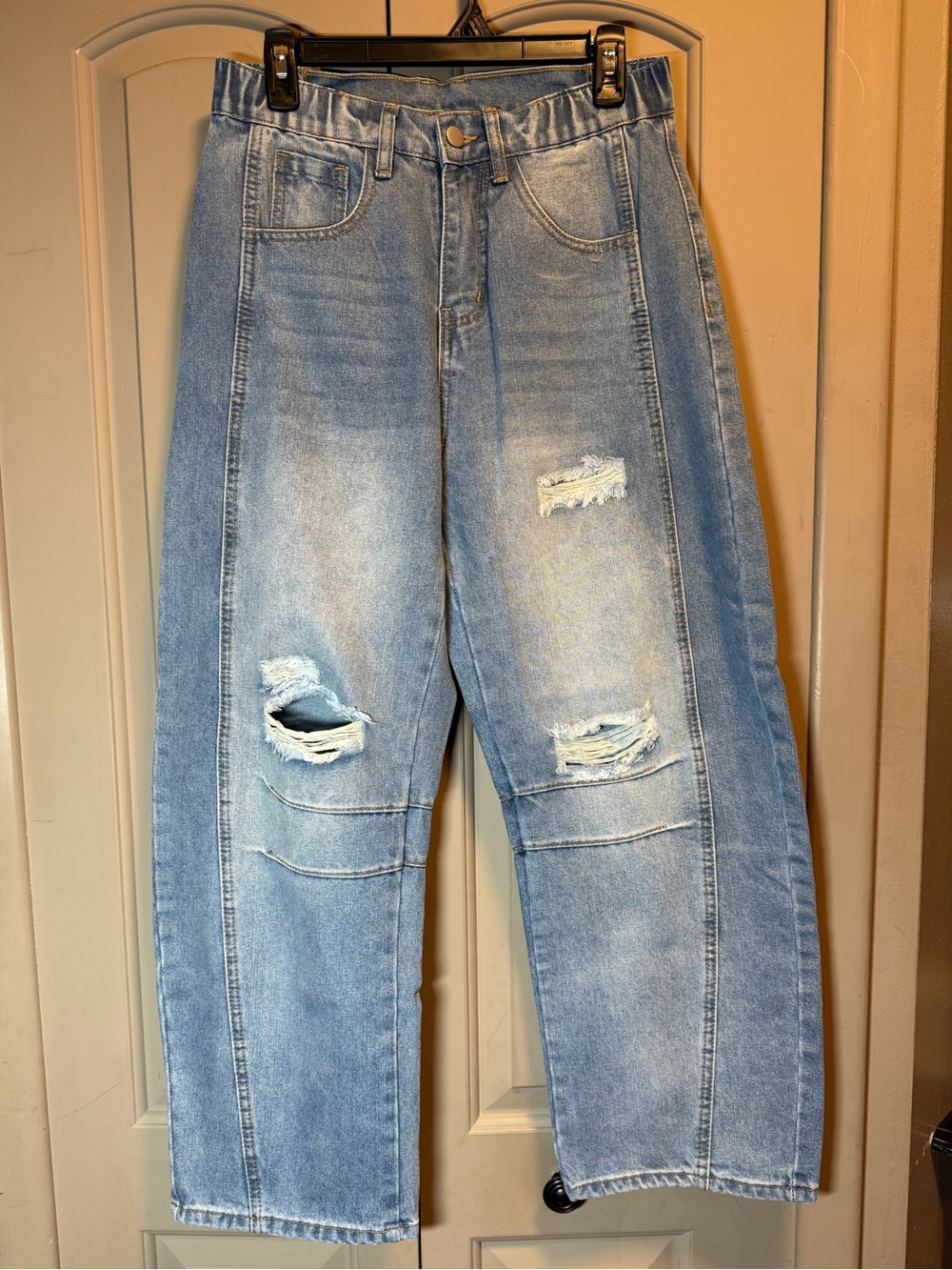 Light Wash Distressed High-Rise Barrel Jeans